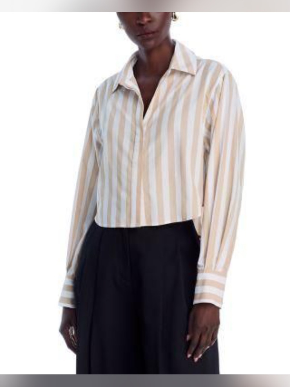 Simkhai Renata Striped Poplin Cropped Top Women's Sand/White Button Closure